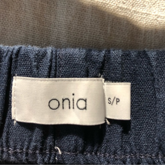 Womens Onia Linen blend with stretch pull on drawstring pants navy blue S - Picture 4 of 8